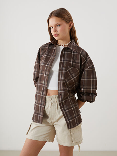 XSIDE Ekose Poplin Kadın Gömlek - S5NE91Z8-LLL