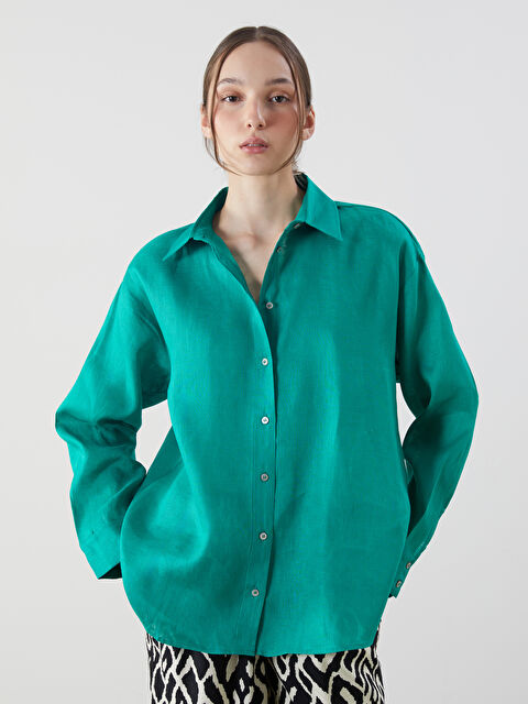 LCW Vision Oversize %100 Keten Kadın Gömlek - S5NF01Z8-GZR