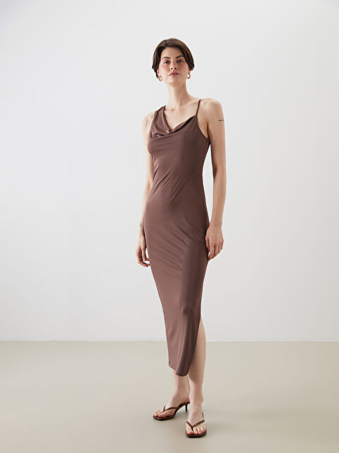 LCW Vision Dökümlü Yaka Yırtmaçlı Elbise - S5NF13Z8-HCQ