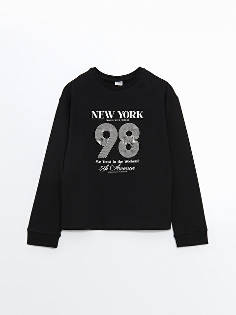 LCW Kids Bisiklet Yaka New York Baskılı Kız Çocuk Tişört - S5NF84Z4-CVL