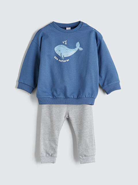 LCW baby Crew Neck Printed Baby Boys' Sweatshirt and Tracksuit Bottom 2 Pack - S5NG29Z1-H8X