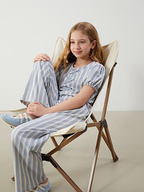 LCW Kids Çizgili Fiyonk Detaylı Kız Çocuk Tulum - S5NG35Z4-LEN