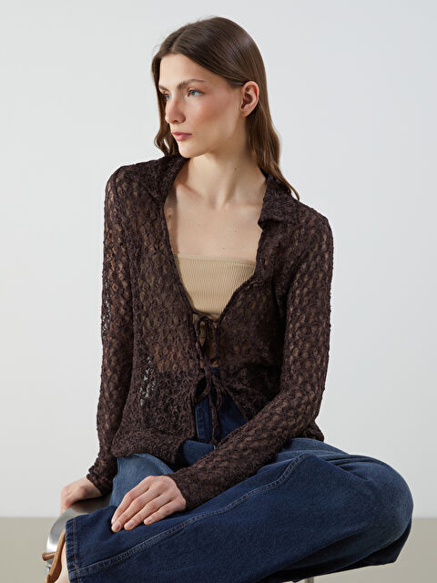 LCW Vision Polo Yaka Dantelli Kadın Hırka - S5NG48Z8-R39