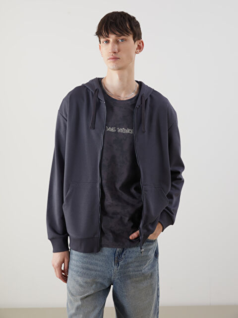 XSIDE Kapüşonlu Uzun Kollu Erkek Fermuarlı Sweatshirt - S5NG61Z8-ZHQ