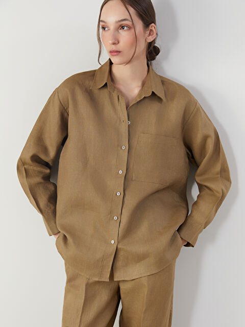 LCW Vision Oversize %100 Keten Kadın Gömlek - S5NG83Z8-HCB