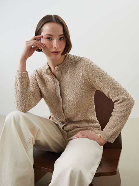 LCWAIKIKI Classic Bisiklet Yaka Dokulu Kadın Triko Hırka - S5NG95Z8-CR8