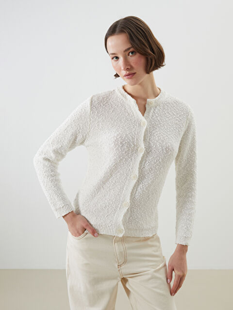 LCWAIKIKI Classic Bisiklet Yaka Dokulu Kadın Triko Hırka - S5NG95Z8-R9J