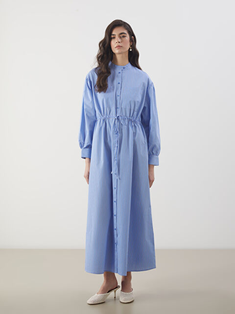LCW Modest Hakim Yaka Çizgili Poplin Gömlek Elbise - S5NH09Z8-LEN