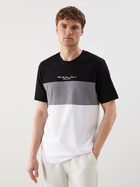 LCWAIKIKI Classic Bisiklet Yaka Renk Bloklu Penye Erkek Tişört - S5NH12Z8-CVL