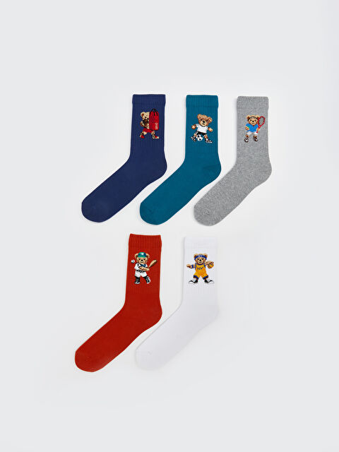 LCW ACCESSORIES Ayı Teddy Baskılı Erkek Soket Çorap 5'li - S5NH38Z8-K00