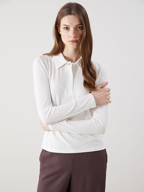 LCW Modest Polo Yaka Dokulu Kadın Tişört - S5NH63Z8-EEW