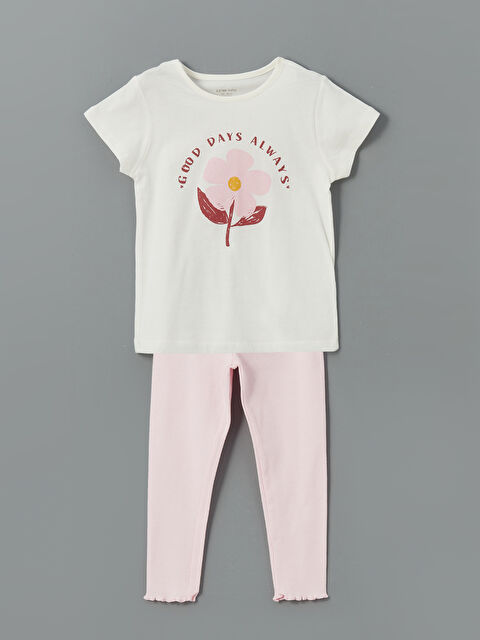 LCW baby Çiçekli  Penye Kız Bebek Tişört ve Tayt 2'li - S5NH77Z1-R9J