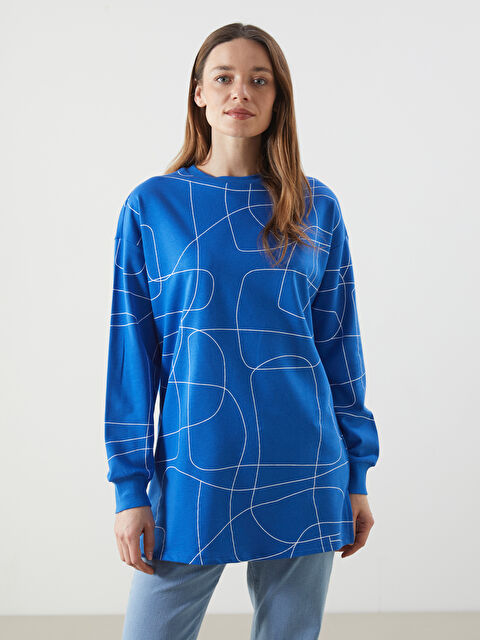 LCWAIKIKI Classic Bisiklet Yaka Desenli Oversize Kadın Sweatshirt Tunik - S5NH99Z8-MRN