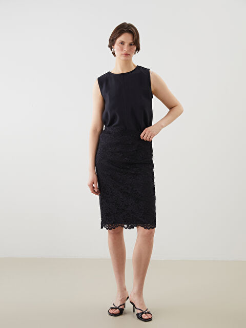 LCWAIKIKI Classic Beli Fermuarlı Dantelli Etek - S5NI18Z8-CVL