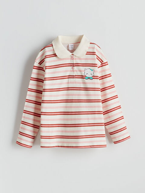 LCW Kids Polo Yaka Çizgili Baskılı Kız Çocuk Tişört - S5NJ55Z1-LFC