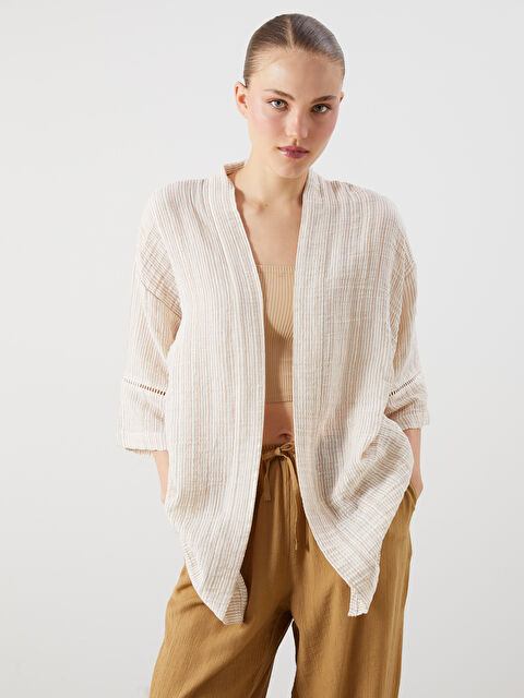 LCW Vision Şal Yaka Dokulu Oversize Müslin Kadın Kimono - S5NJ67Z8-ELZ
