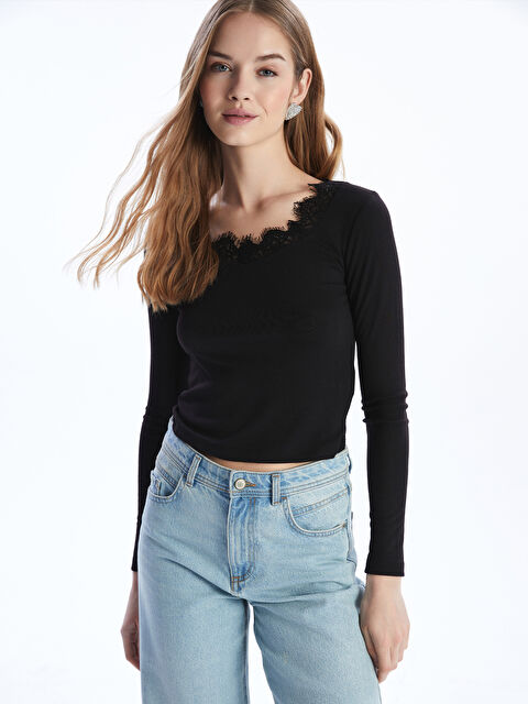 XSIDE Bisiklet Yaka Dantel Detaylı Kadın Body - S5NJ74Z8-CVL