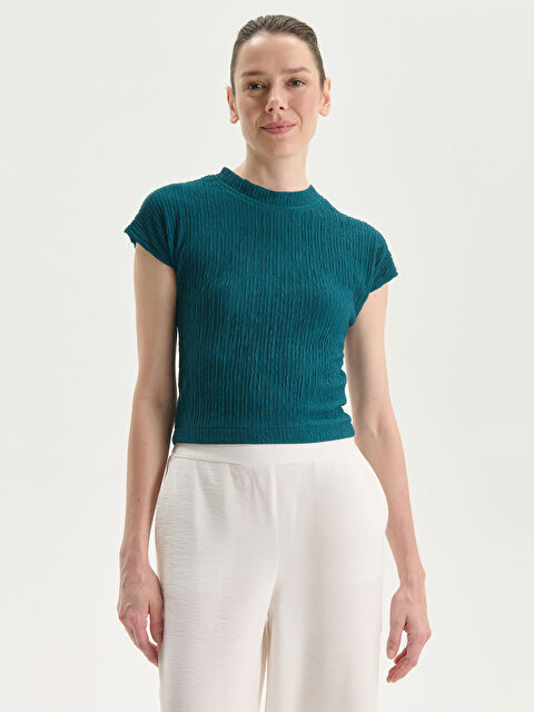 LCWAIKIKI Classic Crew Neck Textured Blouse - S5NK18Z8-CZP