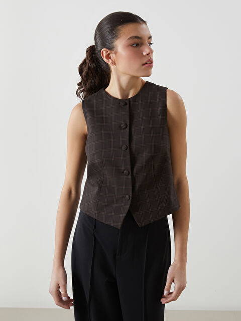 LCW Vision Bisiklet Yaka Ekose Kadın Klasik Yelek - S5NK21Z8-LLL