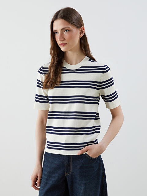LCW Vision Bisiklet Yaka Çizgili Kadın Triko Kazak - S5NK32Z8-LGS
