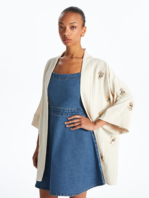 LCWAIKIKI Classic Shawl Collar Embroidered Women's Kimono - S5NK35Z8-FPK