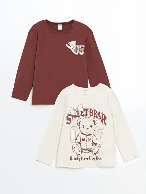 LCW Kids Bisiklet Yaka Uzun Kollu Kız Çocuk Tişört 2'li - S5NK57Z1-FES