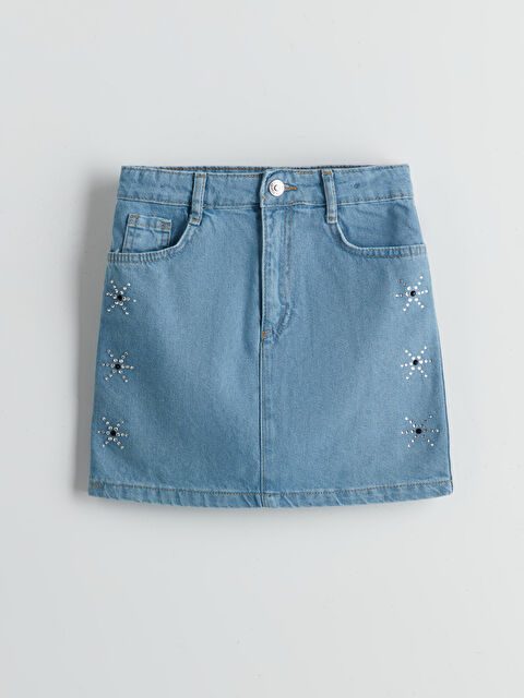 LCW Kids Beli Ayarlanabilir Lastikli Taşlı Kız Çocuk Jean Etek - S5NL38Z4-H45