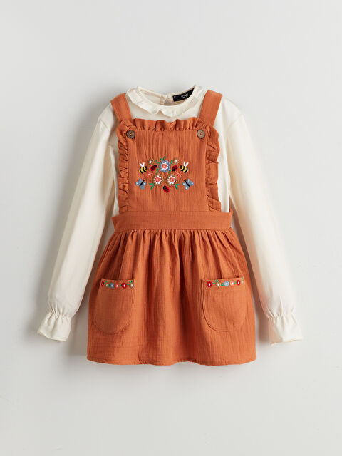 LCW Kids Nakışlı Kız Çocuk Salopet ve Bluz 2'li - S5NM28Z1-S37