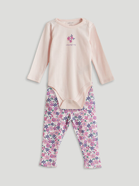 LCW baby Çiçekli Ribana Kız Bebek Çıtçıtlı Body  ve Tayt 2'li - S5NM39Z1-FUJ