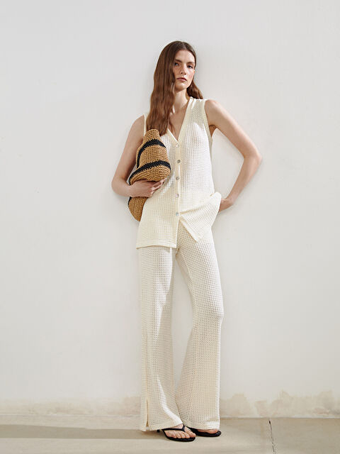 LCW Vision Beli Lastikli Kendinden Desenli Kadın Pantolon - S5NM43Z8-FDH