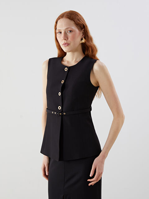 LCW Vision Bisiklet Yaka Kemerli Kadın Klasik Yelek - S5NN17Z8-CVL