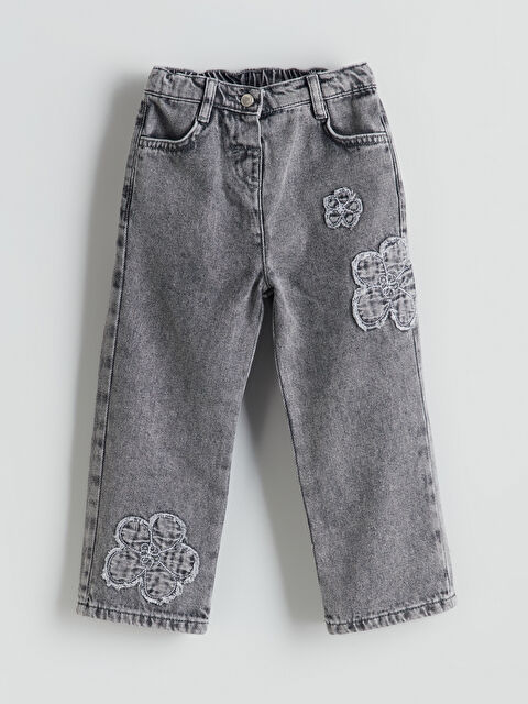 LCW Kids Beli Ayarlanabilir Çiçekli Kız Çocuk Jean Pantolon - S5NN69Z1-SHN