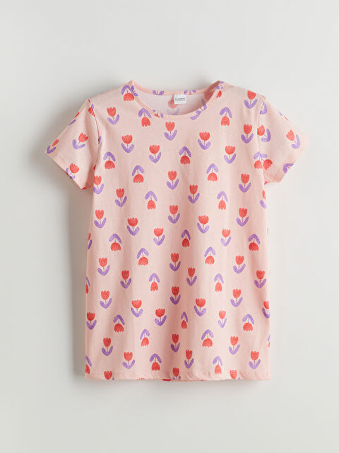 LCW Kids Bisiklet Yaka Çiçekli Kız Çocuk Pijama Üst - S5NO45Z4-LT4