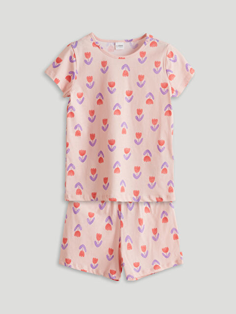 LCW Kids Bisiklet Yaka Çiçekli Kız Çocuk Şortlu Pijama Takımı - S5NO47Z4-LT4