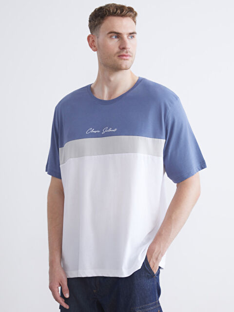 LCWAIKIKI Classic Bisiklet Yaka Renk Bloklu Penye Erkek Tişört - S5NP84Z8-SXK