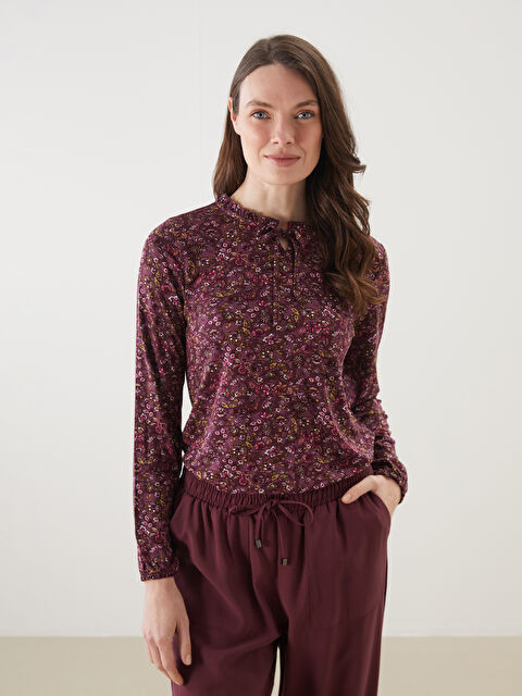 LCW Grace Bağlamalı Yaka Çiçekli Kadın Bluz - S5NQ10Z8-LTG