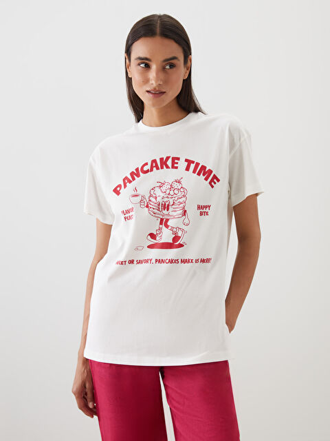 LCW Modest Bisiklet Yaka Baskılı Kadın Tişört - S5NQ52Z8-R9J