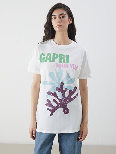 LCW Modest Bisiklet Yaka Baskılı Kadın Tişört - S5NQ54Z8-R9J