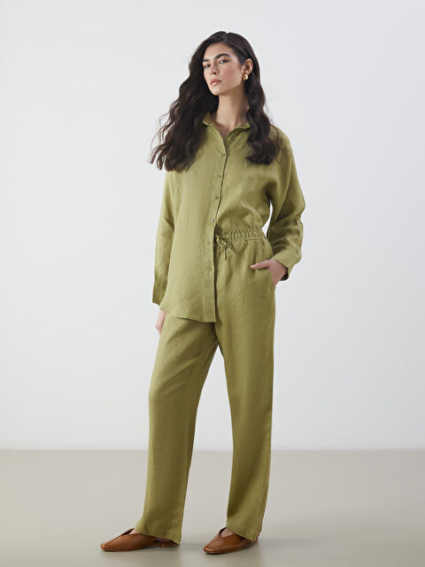 LCW Modest Beli Lastikli %100 Keten Kadın Pantolon - S5NQ89Z8-GDM