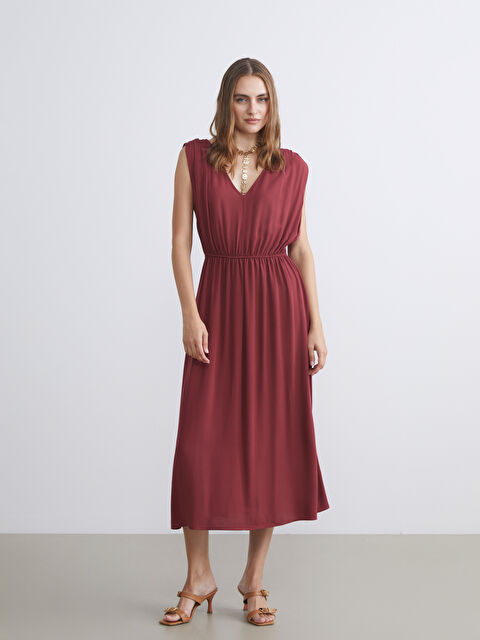 LCWAIKIKI Classic V Yaka Belden Oturtmalı Elbise - S5NR13Z8-HRL