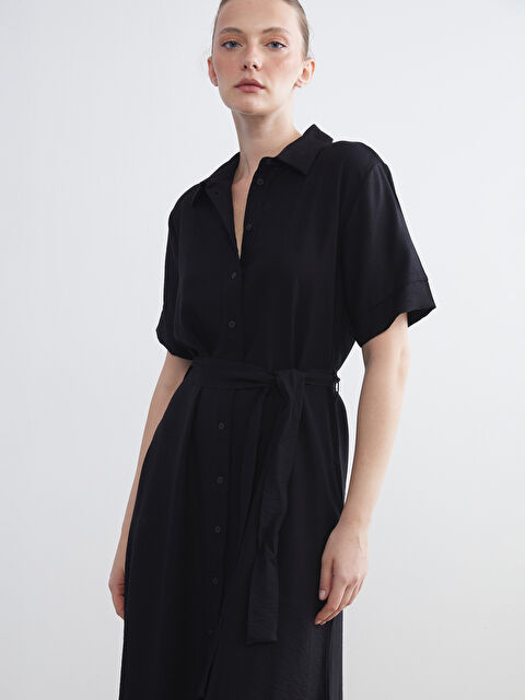 LCWAIKIKI Classic Beli Kuşaklı Gömlek Elbise - S5NR16Z8-CVL