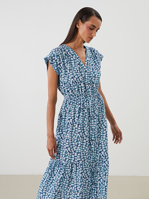 LCWAIKIKI Classic V Yaka Çiçekli Belden Oturtmalı Elbise - S5NR23Z8-F9C