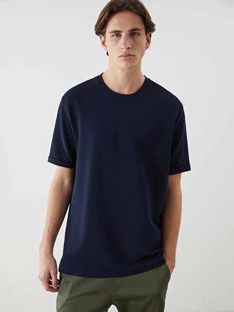 XSIDE Bisiklet Yaka Kısa Kollu Erkek Dokulu Tişört - S5NR34Z8-J2Y