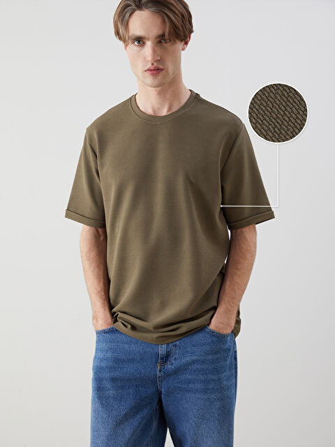 XSIDE Bisiklet Yaka Kısa Kollu Erkek Dokulu Tişört - S5NR34Z8-J2L