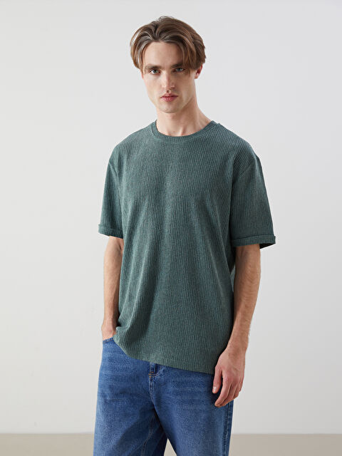 XSIDE Bisiklet Yaka Erkek Dokulu Tişört - S5NR35Z8-J1P