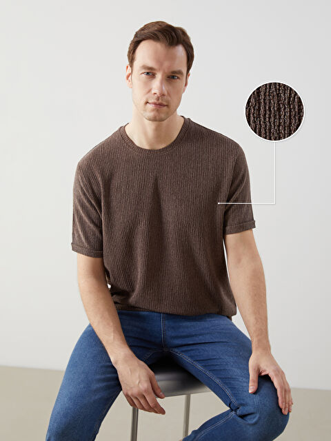 XSIDE Bisiklet Yaka Erkek Dokulu Tişört - S5NR35Z8-J0V