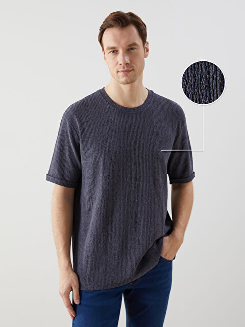 XSIDE Bisiklet Yaka Erkek Dokulu Tişört - S5NR35Z8-J2H