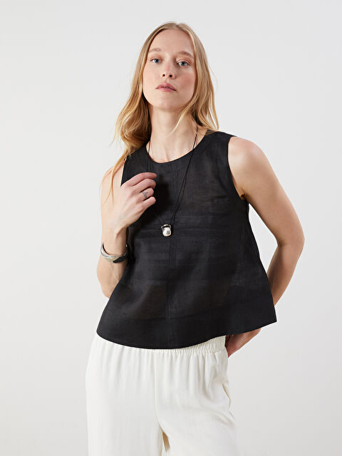 LCW Vision Bisiklet Yaka %100 Keten Bluz - S5NR56Z8-CVL