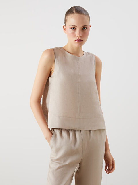 LCW Vision Bisiklet Yaka %100 Keten Bluz - S5NR56Z8-GHA