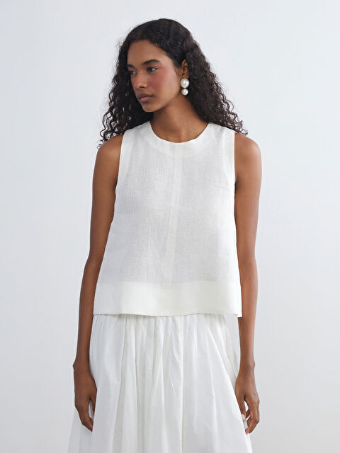 LCW Vision Bisiklet Yaka %100 Keten Bluz - S5NR56Z8-R9J